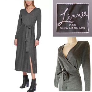 Nina Leonard Gray Maxi Wrap Sweater Dress